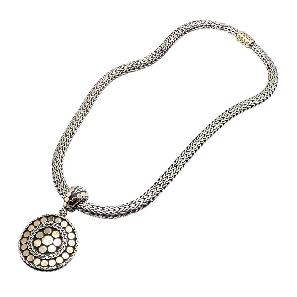 Authentic! John Hardy JH 18k Yellow Gold Silver Dot Pendant And Necklace